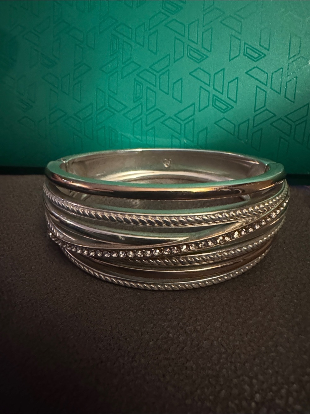 Brighton Silver-Tone Multi-Row Crystal and Rope Bangle Bracelet